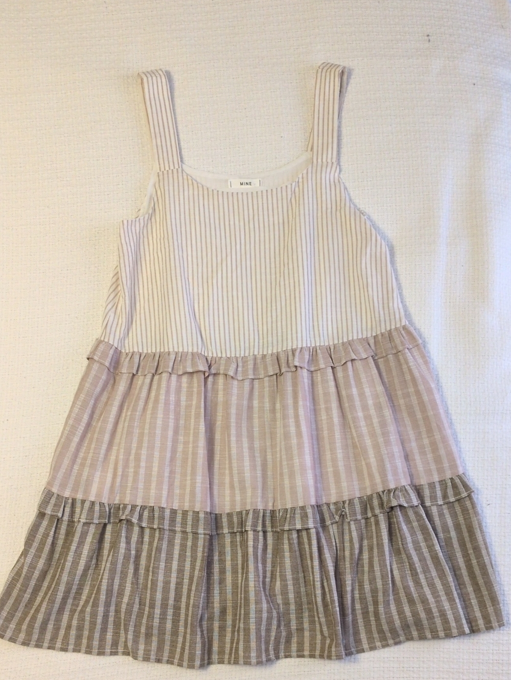MINE ' Three-Tier Striped Sundress in Beige, Gray, Cream